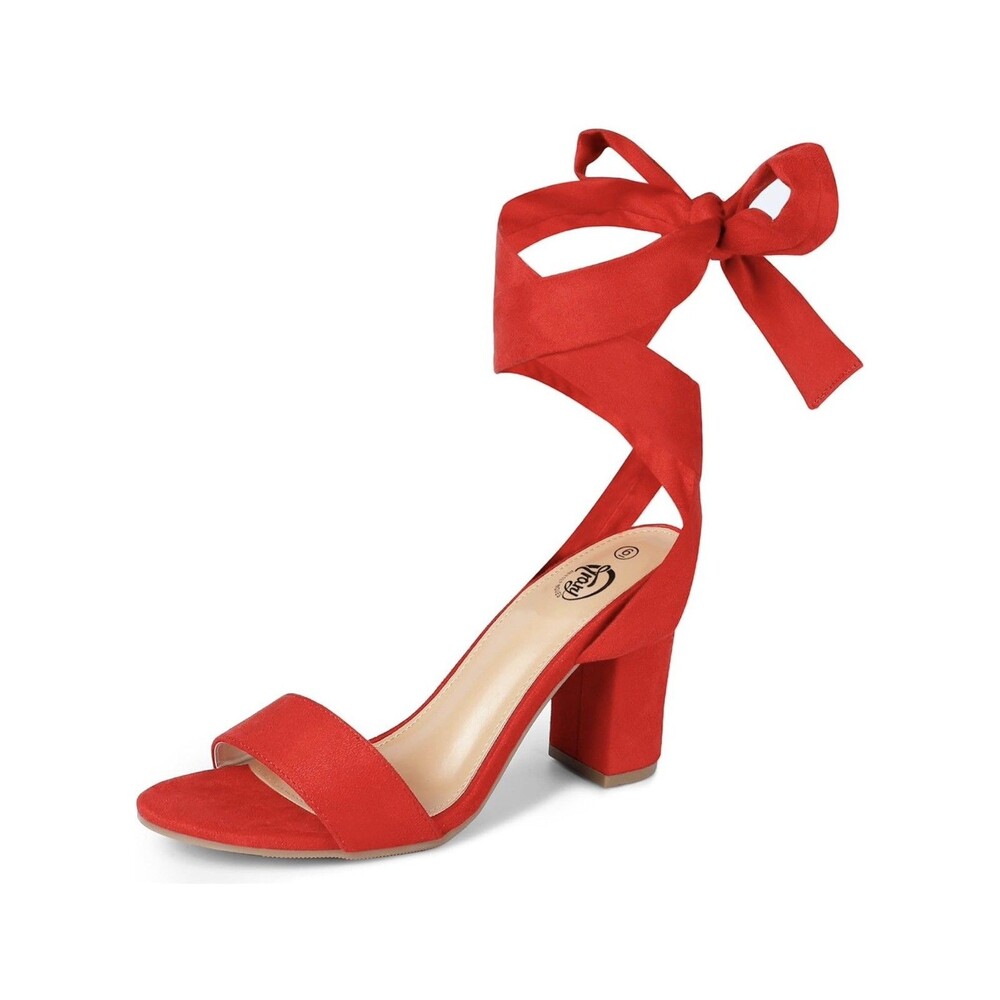 Red Wraparound Chunky Heel Sandal Red Sz 7 lace up ankle tried on never worn